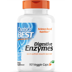 DB080 | Doctor's Best Digestive Enzymes white bottle with orange cap labeled 90 Veggie Caps and Science-Based Nutrition