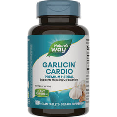 NW731 | Nature's Way GARLICIN CARDIO premium herbal bottle, 180 vegan tablets, plant powered, supports healthy circulation