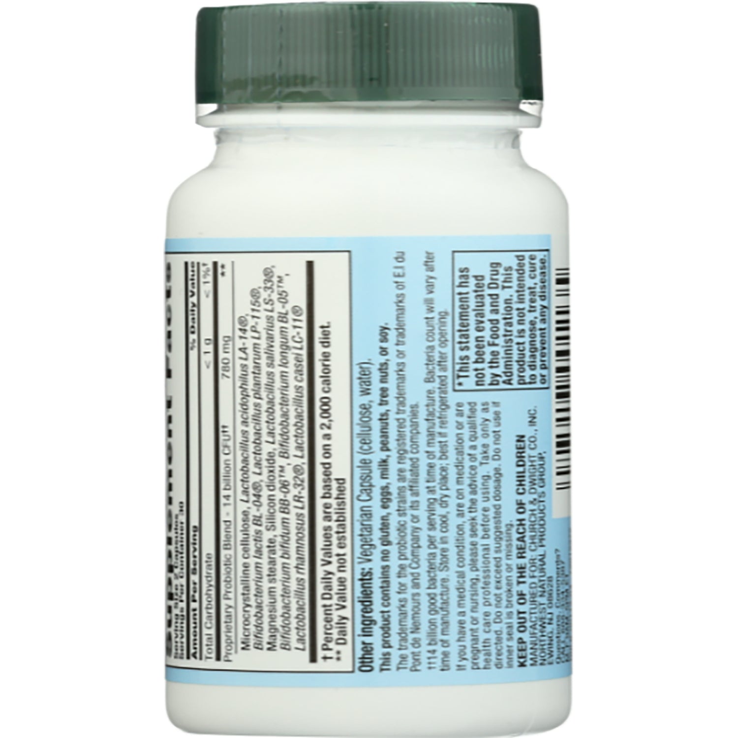NTN029 | back label of white supplement bottle showing nutrition facts and ingredient text