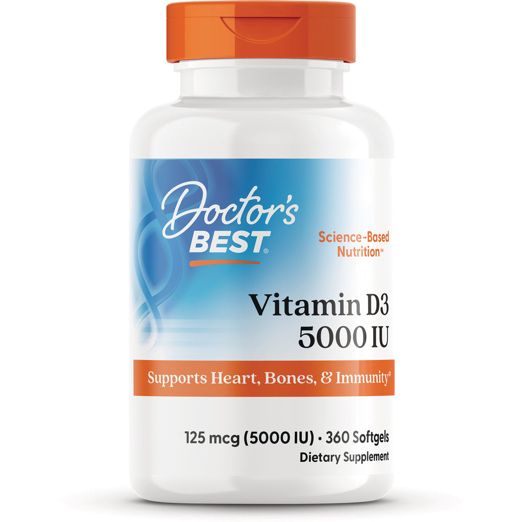 DB176 | Doctor's Best Vitamin D3 5000 IU bottle front showing label and 360 softgels - Thumbnail