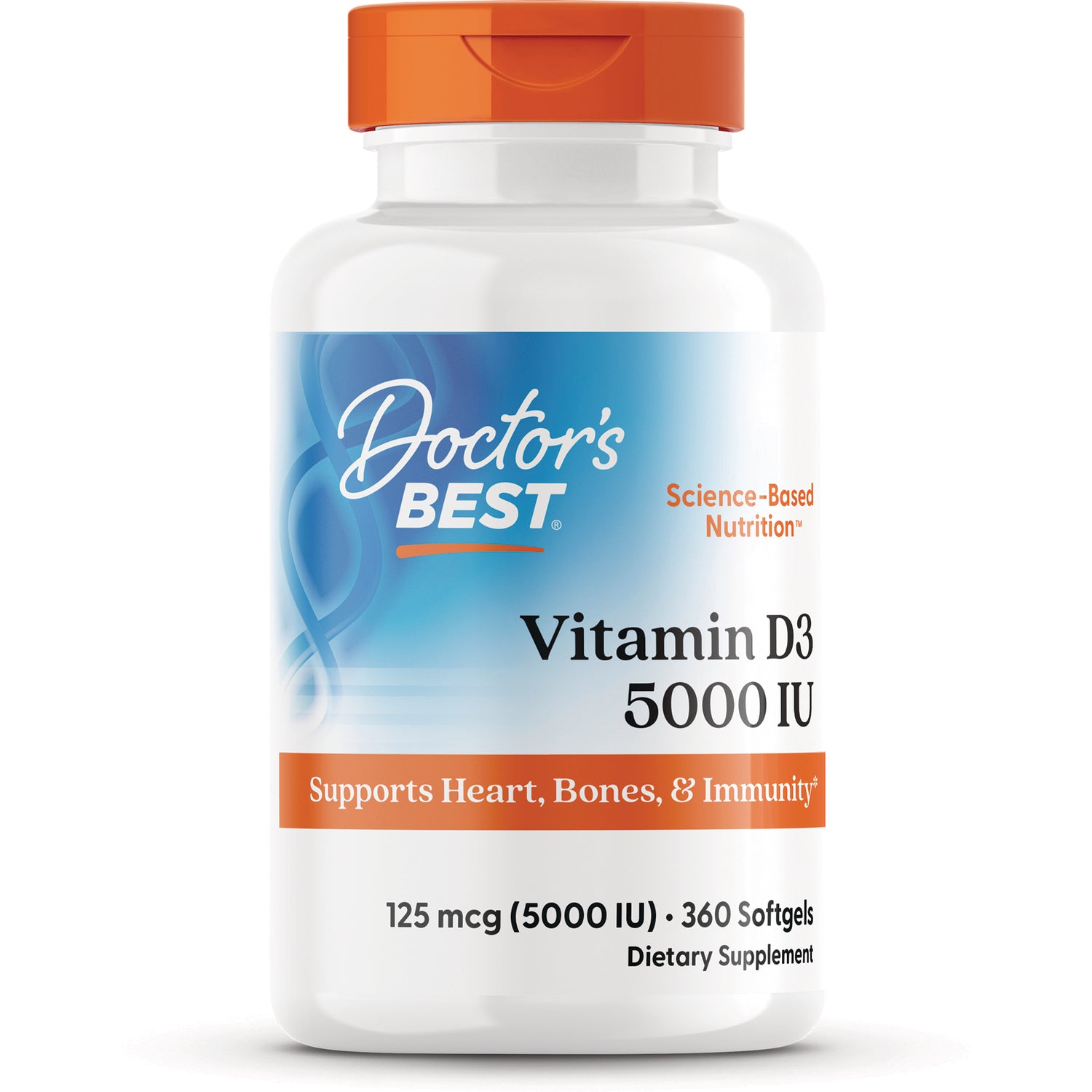 DB176 | Doctor's Best Vitamin D3 5000 IU bottle front showing label and 360 softgels