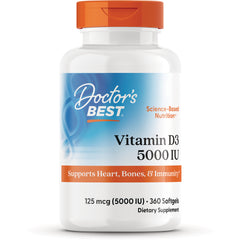 DB176 | Doctor's Best Vitamin D3 5000 IU bottle front showing label and 360 softgels