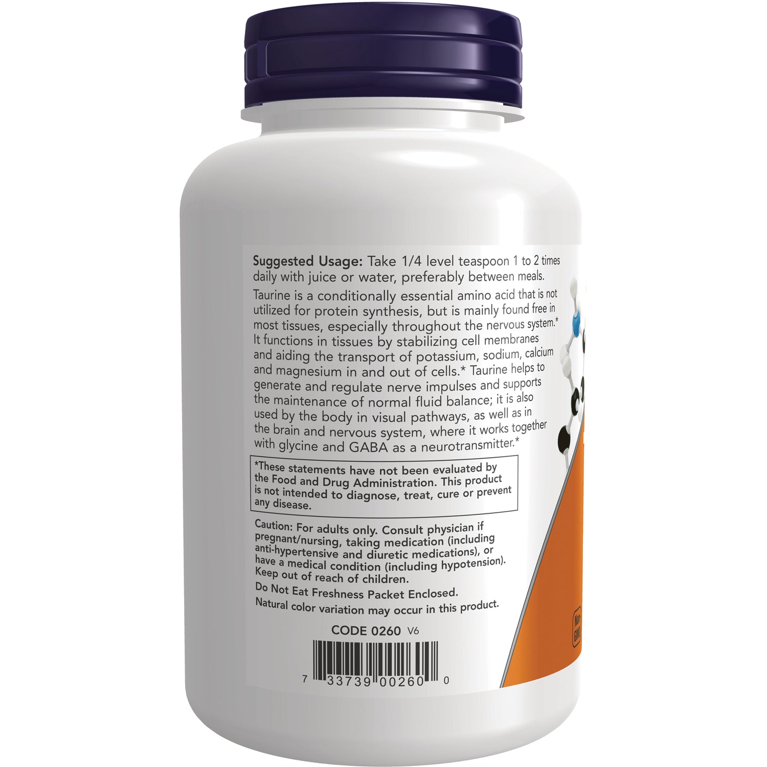 NWF1000 | back label showing suggested usage, caution text and barcode on white supplement bottle