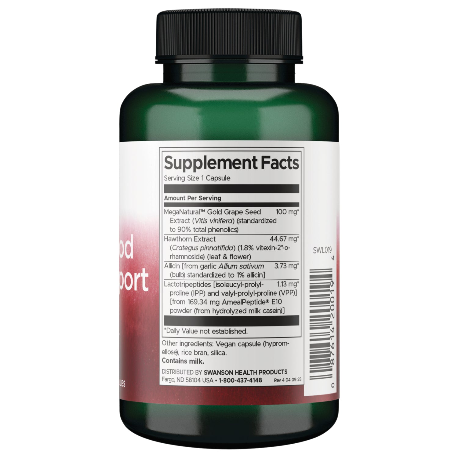 SWL019 | Back label with Supplement Facts panel and ingredients, including MegaNatural Gold Grape Seed Extract