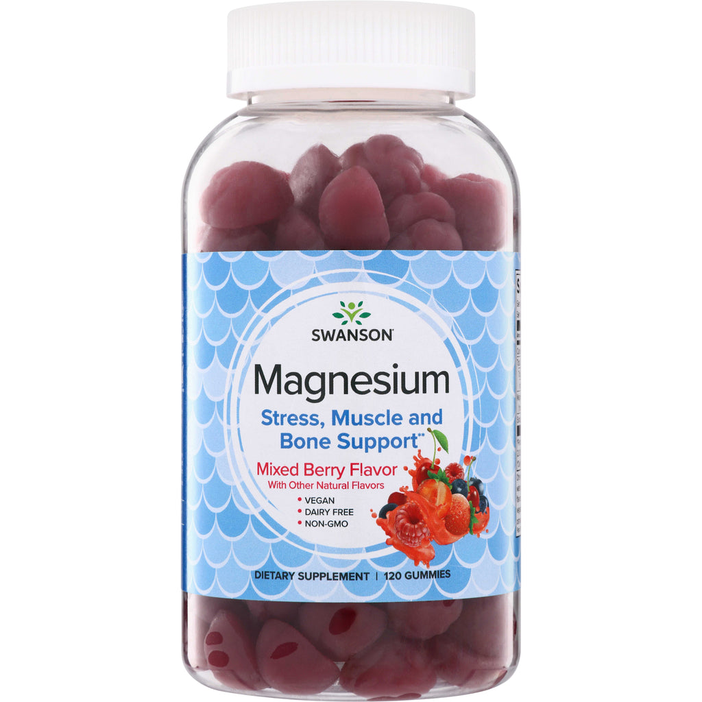 SW1954 | Swanson Magnesium gummies, Mixed Berry flavor - Stress, Muscle and Bone Support, vegan, non-GMO, 120 gummies - Thumbnail