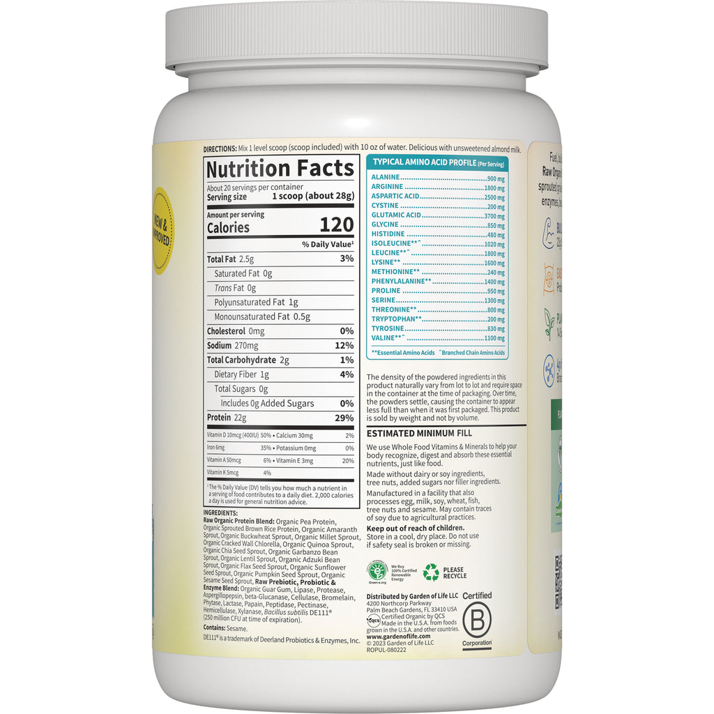 GLF062 | Back label of supplement jar showing Nutrition Facts panel, serving size, and typical amino acid profile - Thumbnail