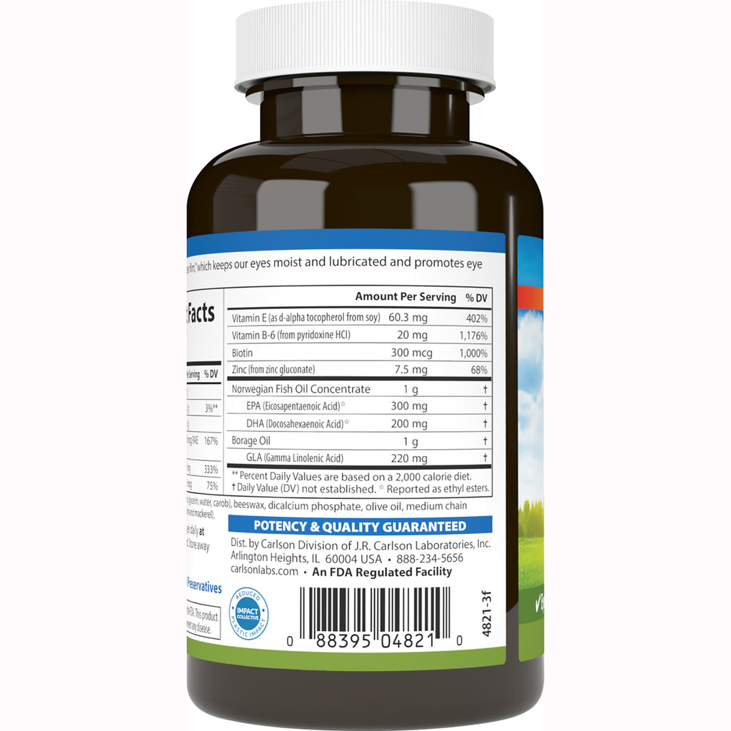 CSN167 | Back of brown supplement bottle showing supplement facts panel with EPA 300 mg, DHA 200 mg, potency guarantee and barcode - Thumbnail
