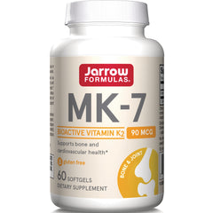 JR091 | Jarrow Formulas MK-7 bioactive vitamin K2 90 MCG white bottle front label, 60 softgels