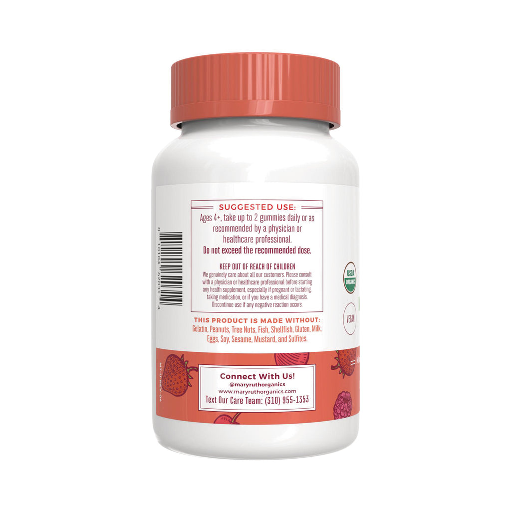 MRR044 | Back of white supplement bottle with orange cap showing suggested use, warnings, barcode, and contact info - Thumbnail