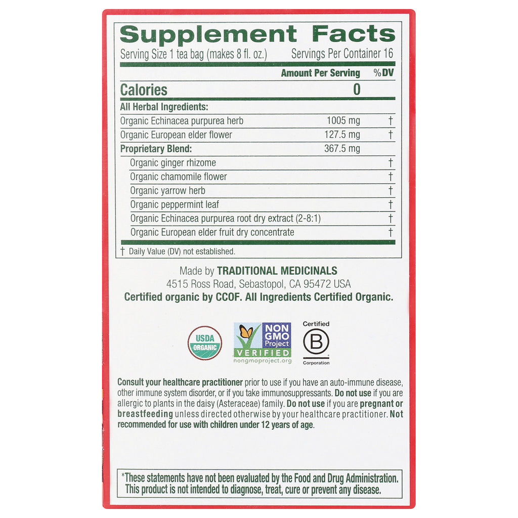 TMD016 | Back panel with Supplement Facts, herbal ingredients, USDA Organic, Non-GMO Project Verified, Certified B Corporation - Thumbnail