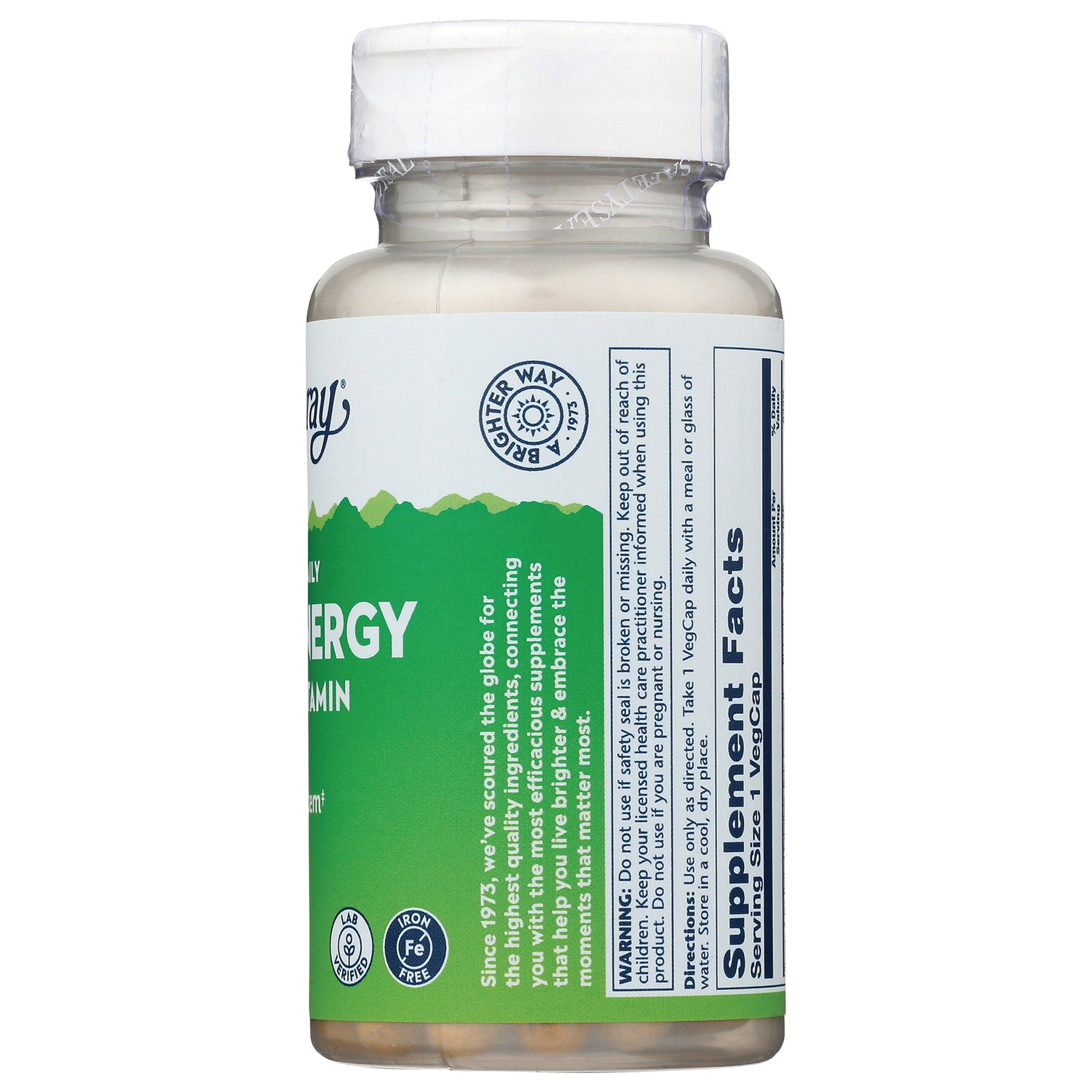 SLR364 | Back of white supplement bottle with green label and visible Supplement Facts panel