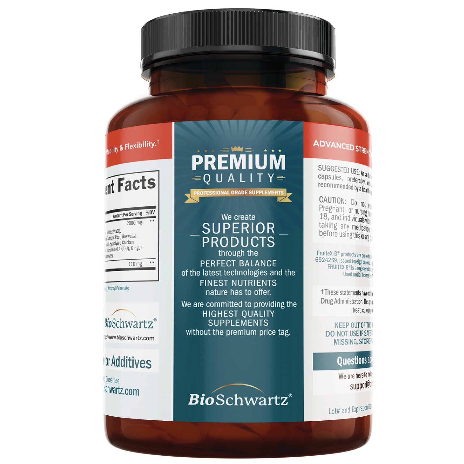 BSZ028 | Amber supplement bottle front showing Premium Quality label, Superior Products text and BioSchwartz logo