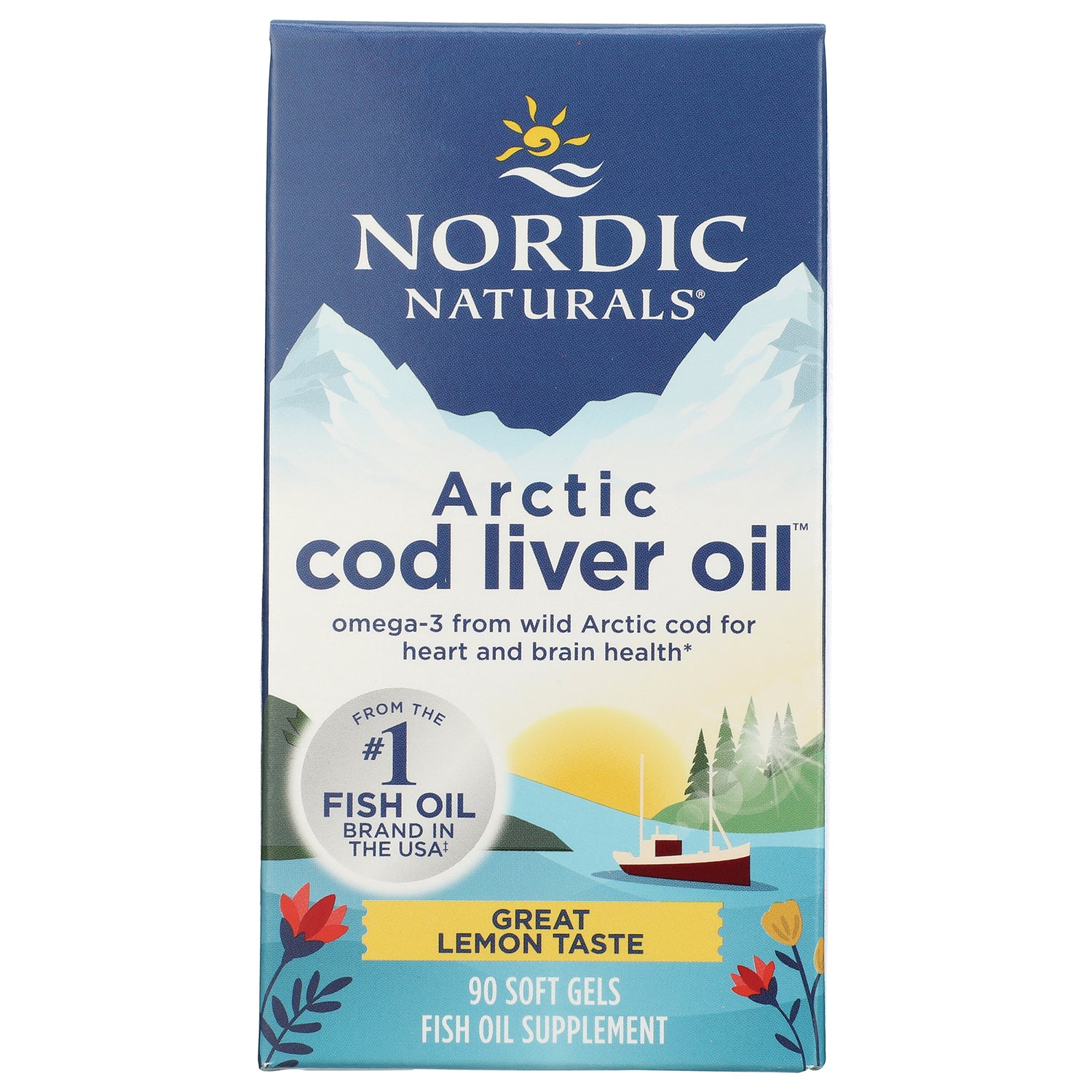 NRN014 | Nordic Naturals Arctic cod liver oil box, 90 soft gels, great lemon taste