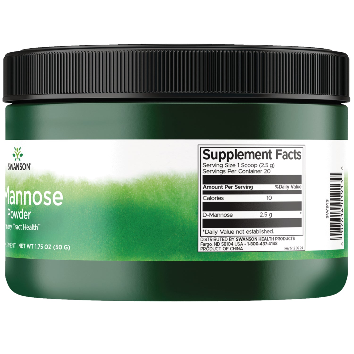 SW913 | Supplement Facts for DMannose powder: 1 scoop (2.5 g)