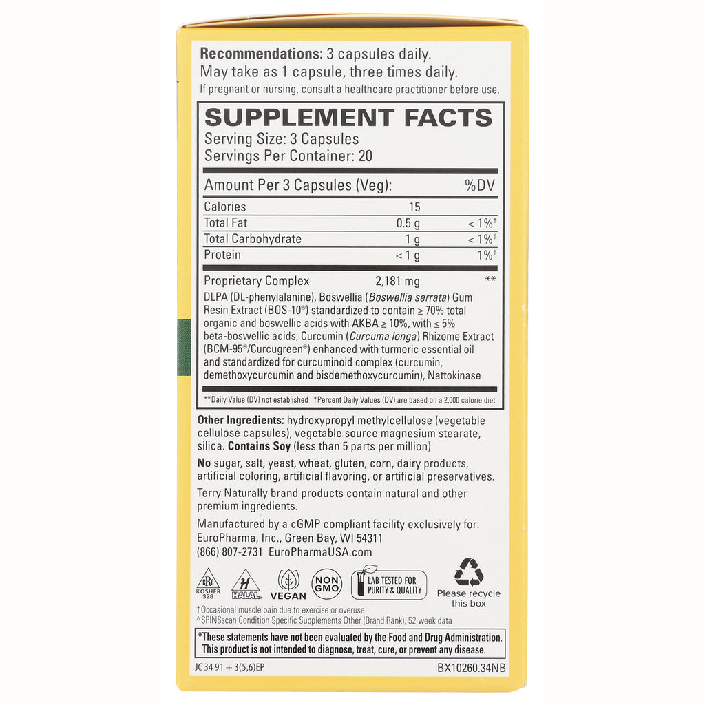EUR001 | Back panel showing SUPPLEMENT FACTS with serving size, proprietary complex and other ingredients - Thumbnail
