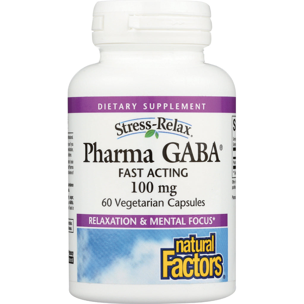 NFC141 | Natural Factors Pharma GABA 100 mg bottle, fast acting, 60 vegetarian capsules front label - Thumbnail