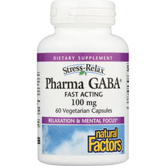 NFC141 | Natural Factors Pharma GABA 100 mg bottle, fast acting, 60 vegetarian capsules front label