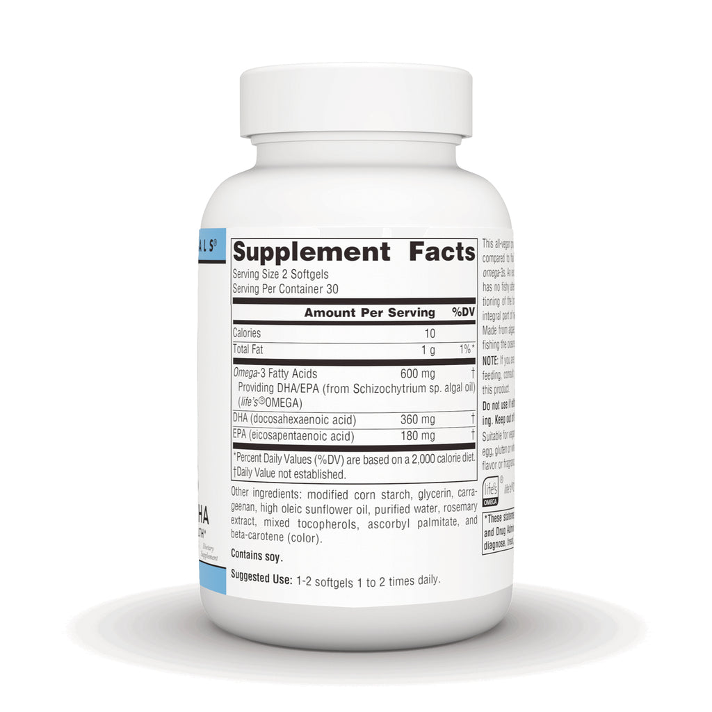 SN522 | Back label with Supplement Facts for omega-3 DHA/EPA algae oil softgels - Thumbnail