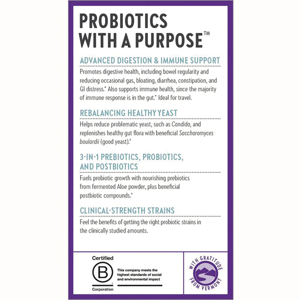 NWC312 | Product infographic listing digestion support, yeast rebalance, prebiotics, probiotics and clinical-strength strains - Thumbnail