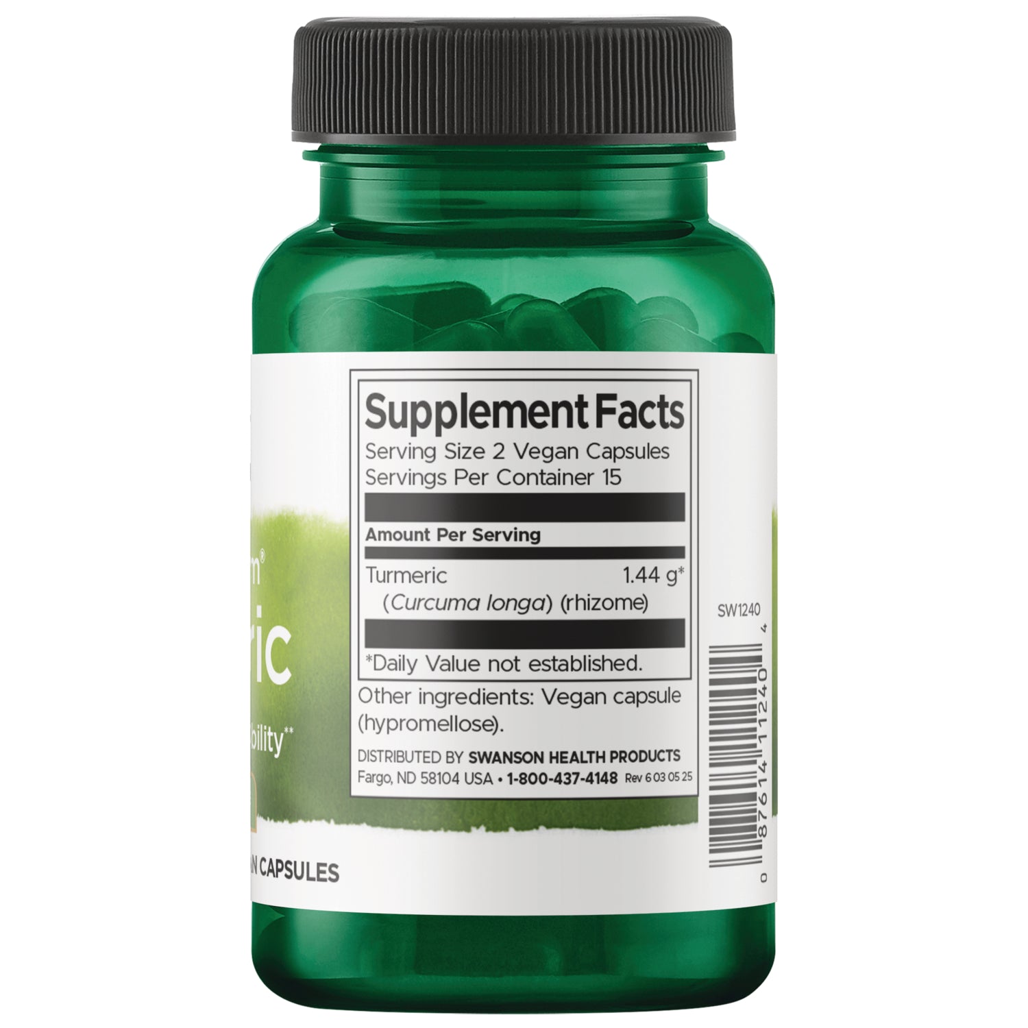 SW1240 | Back label with supplement facts and serving information
