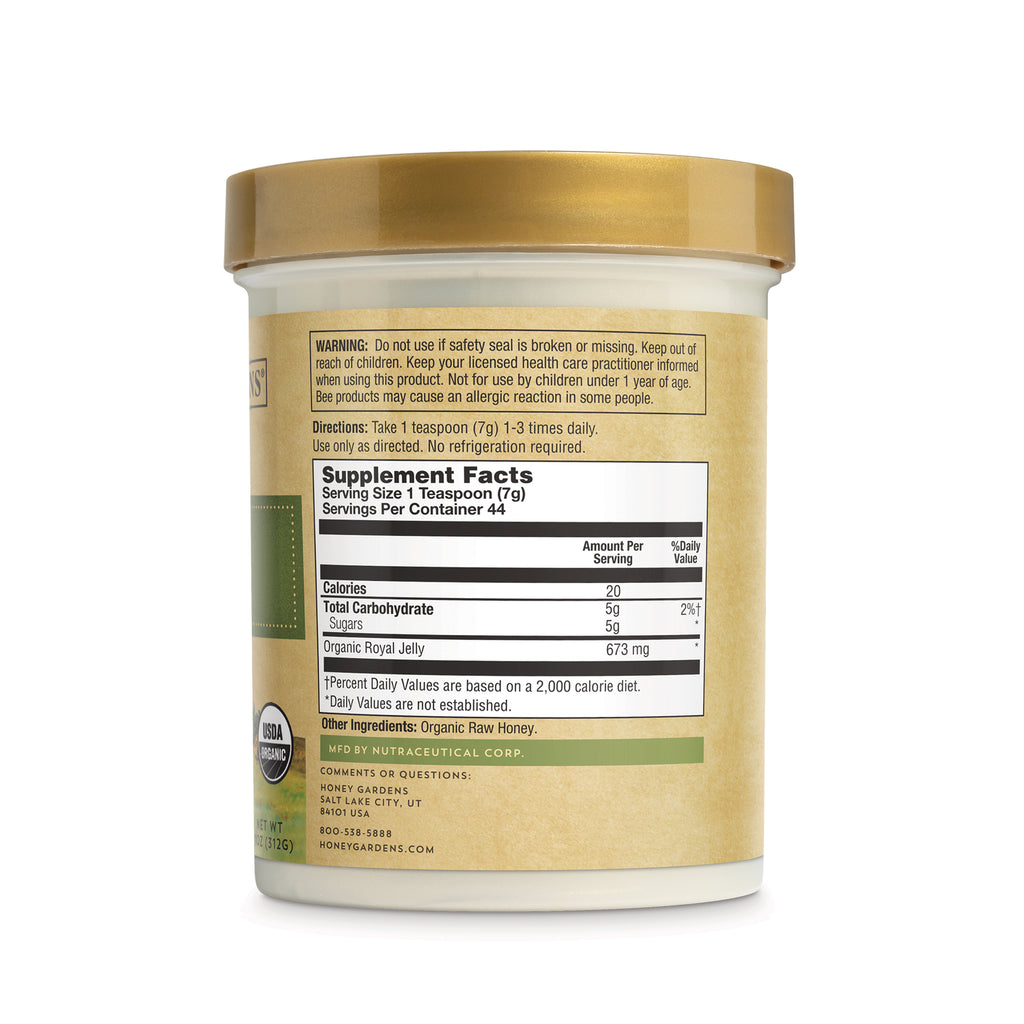 HGR008 | Back of jar showing Supplement Facts panel with serving size, calories and organic royal jelly - Thumbnail