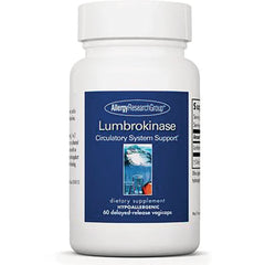 ARG014 | white supplement bottle with blue label reading Lumbrokinase Circulatory System Support, 60 vegicaps