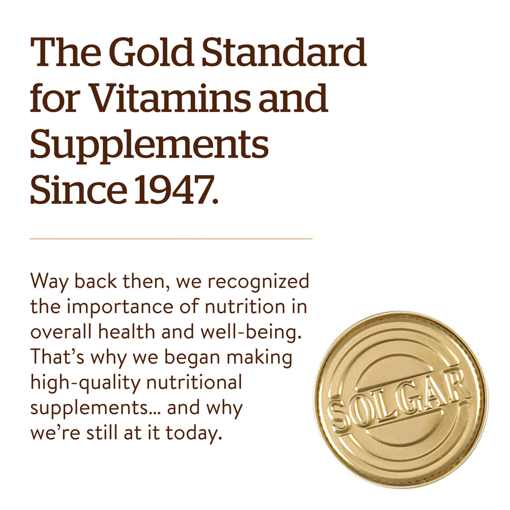 SLG228 | The Gold Standard for Vitamins and Supplements Since 1947 headline, paragraph about nutrition, and gold SOLGAR coin - Thumbnail