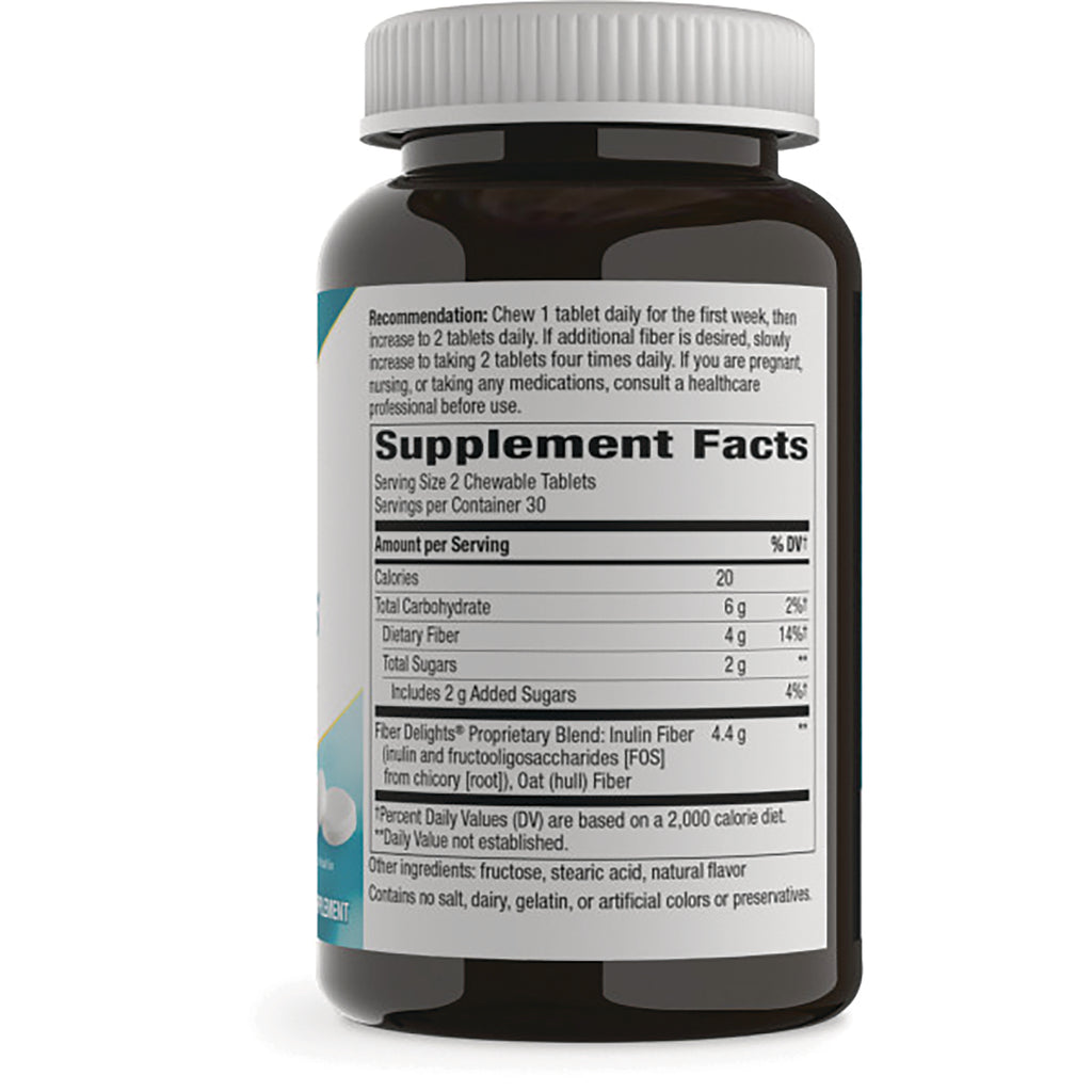 ET421 | Back label of brown supplement bottle showing Supplement Facts panel with serving size 2 chewable tablets and nutrition info - Thumbnail