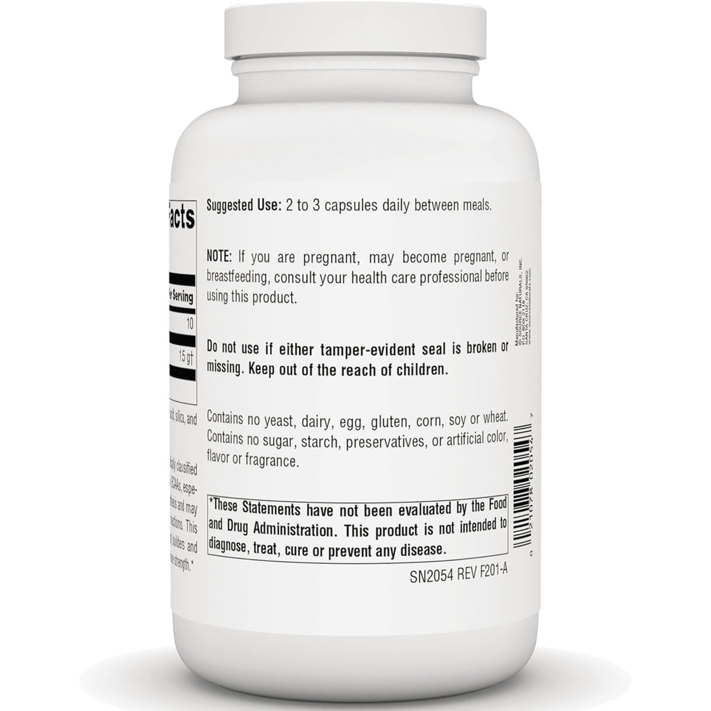 SN793 | Back label of supplement bottle showing suggested use, safety warnings, and allergen-free statement - Thumbnail
