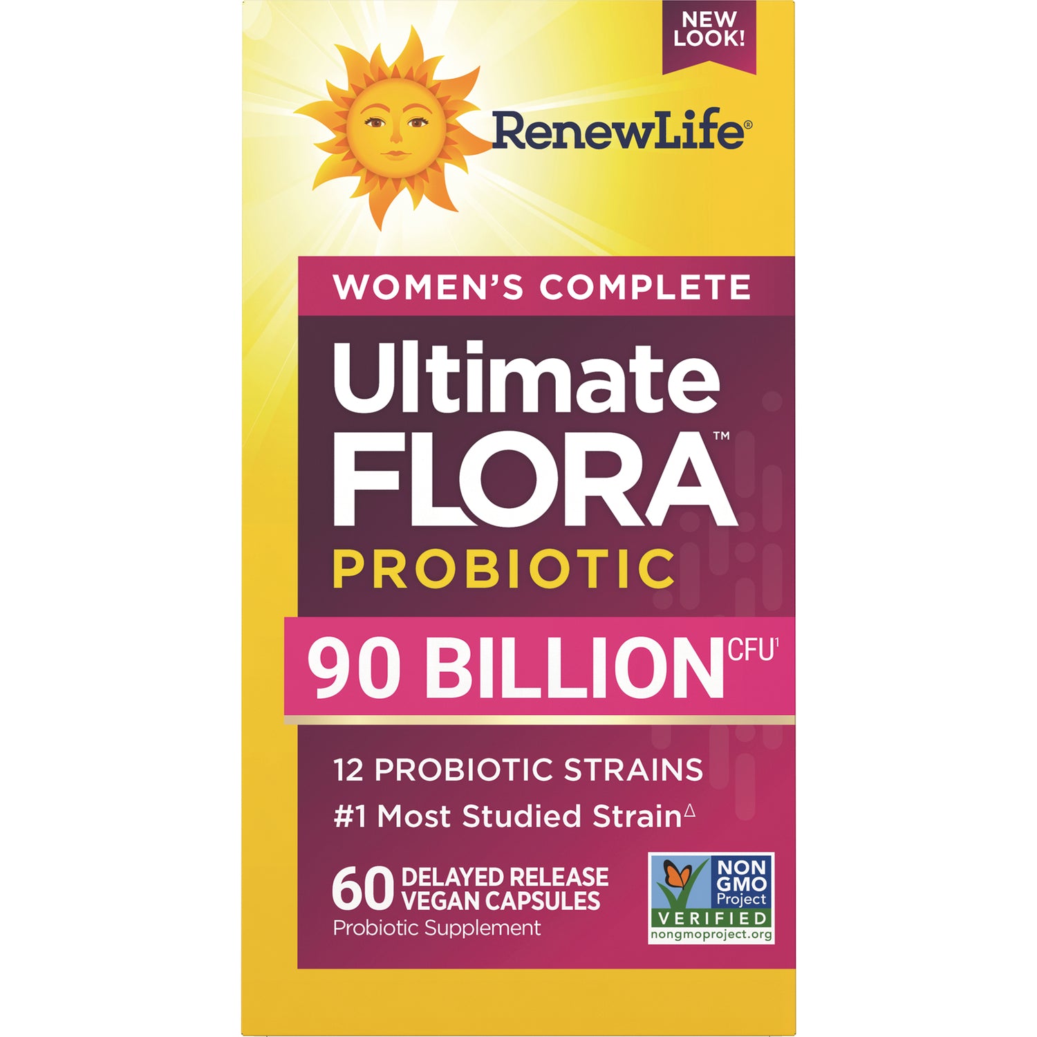 RNL238 | RenewLife Ultimate FLORA women's complete probiotic box, 90 billion CFU, 60 delayed-release vegan capsules