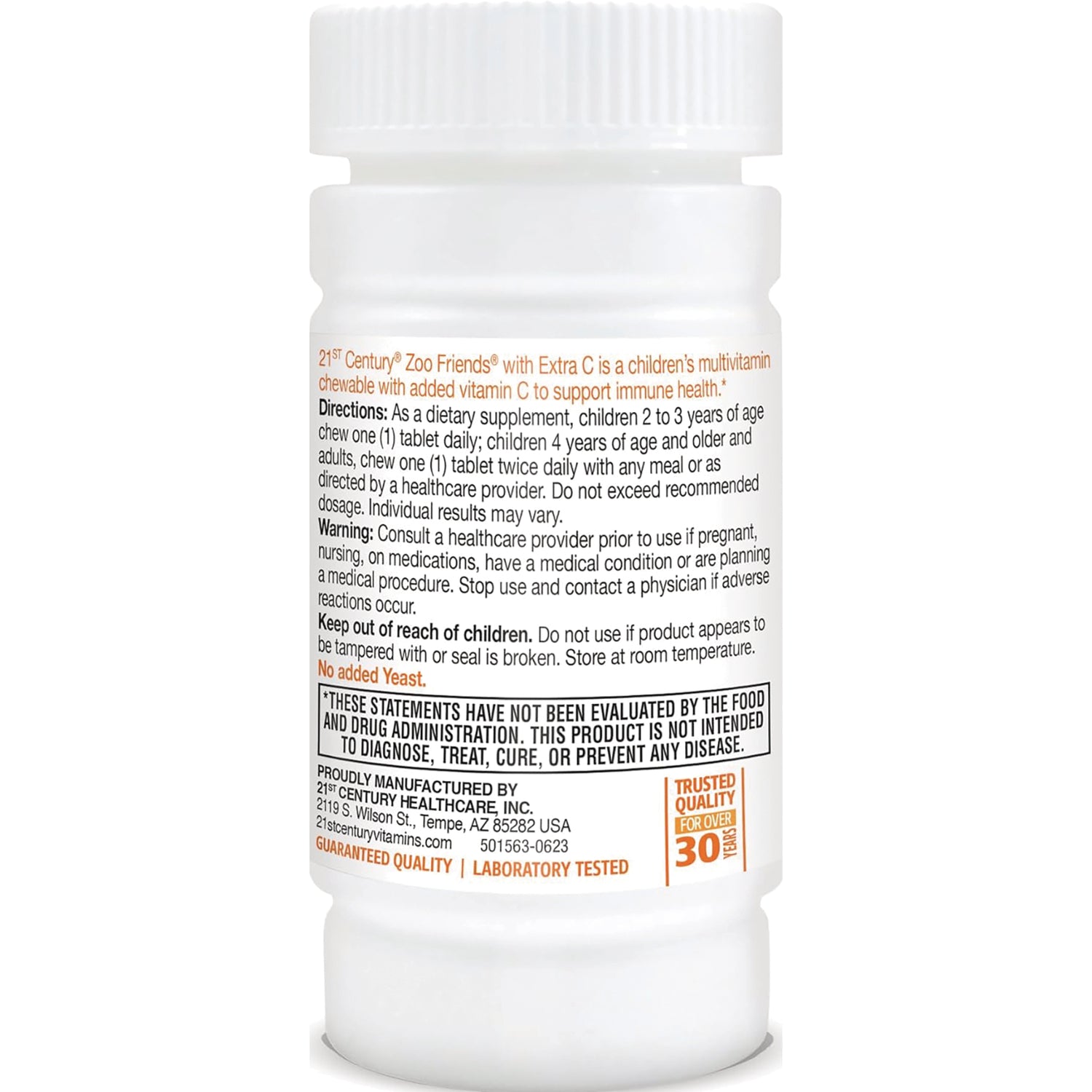 CNT224 | Back of white supplement bottle showing directions, warnings, and manufacturer info on label
