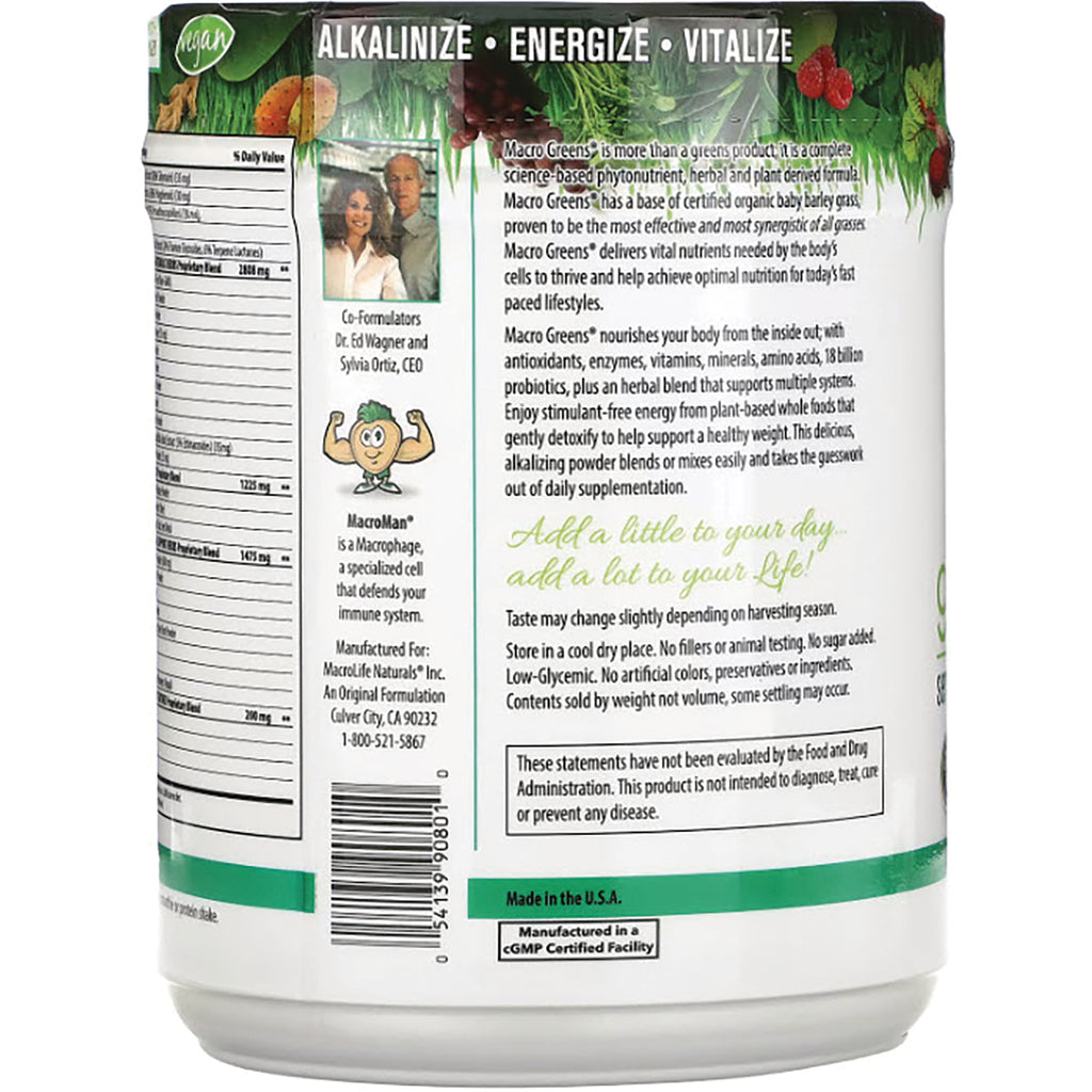 MCL002 | back label showing nutrition facts, ingredients, barcode and product information on white-green supplement jar - Thumbnail