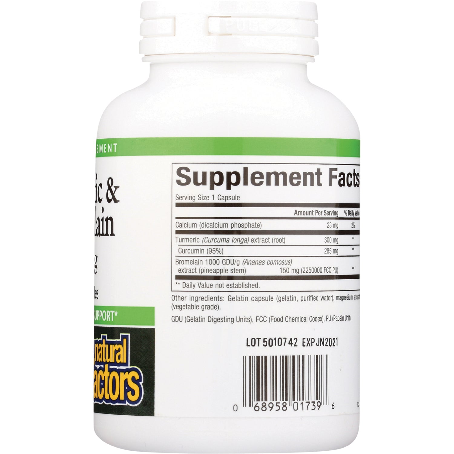 NFC087 | bottle back showing Supplement Facts panel, ingredient list, lot code and barcode