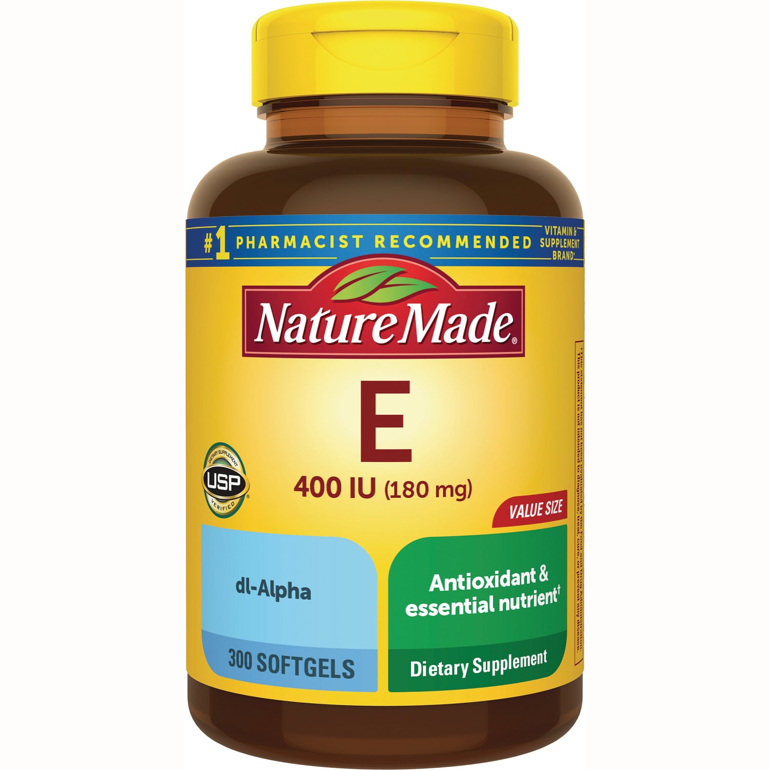 NTM179 | Nature Made Vitamin E 400 IU (180 mg) bottle, 300 softgels, front label