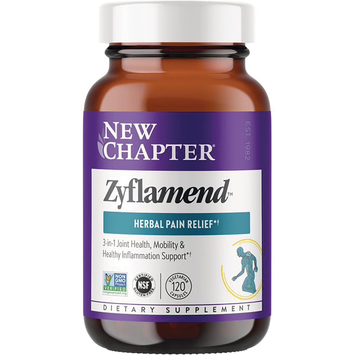 NWC280 | New Chapter Zyflamend herbal pain relief supplement bottle, front label showing 120 vegetarian capsules
