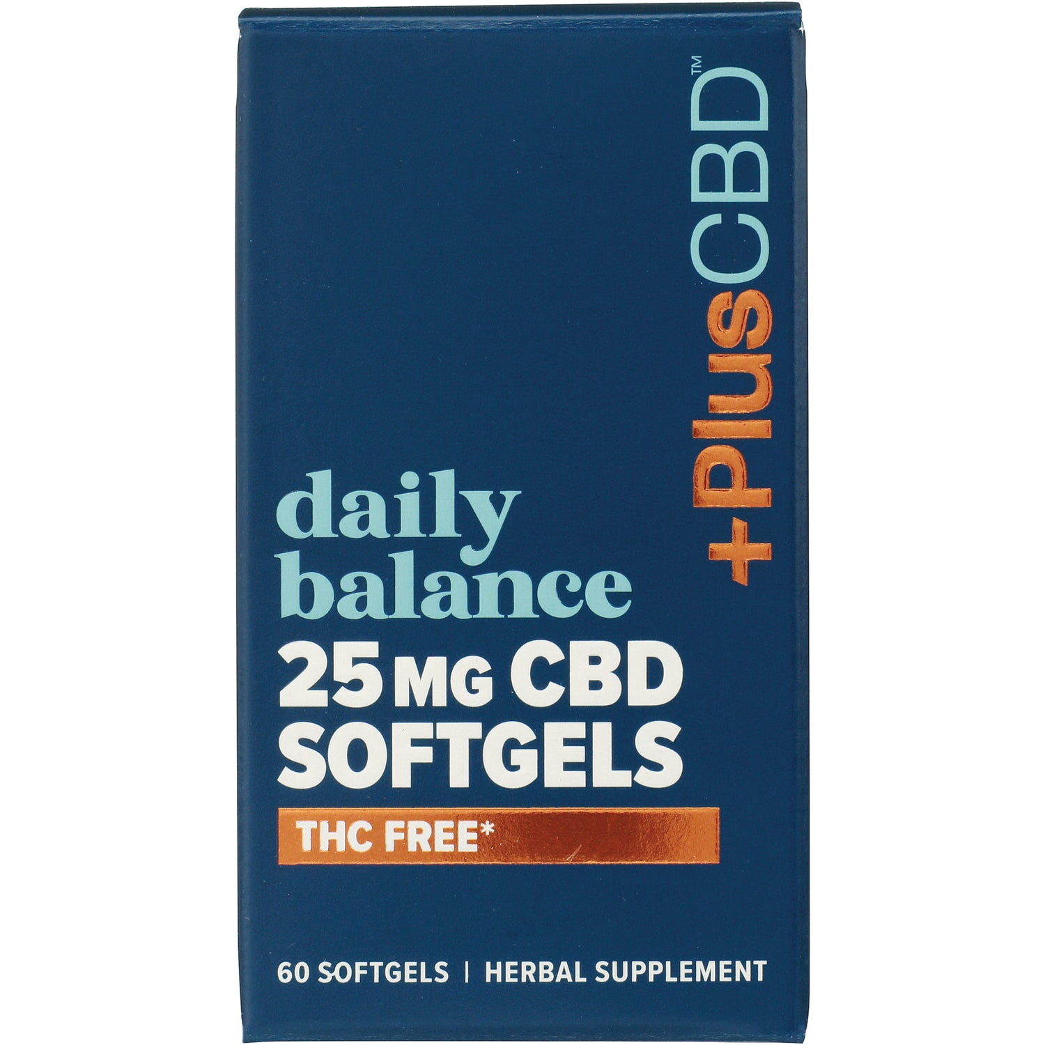 CV048 | blue box labeled daily balance 25 MG CBD SOFTGELS THC FREE 60 softgels herbal supplement