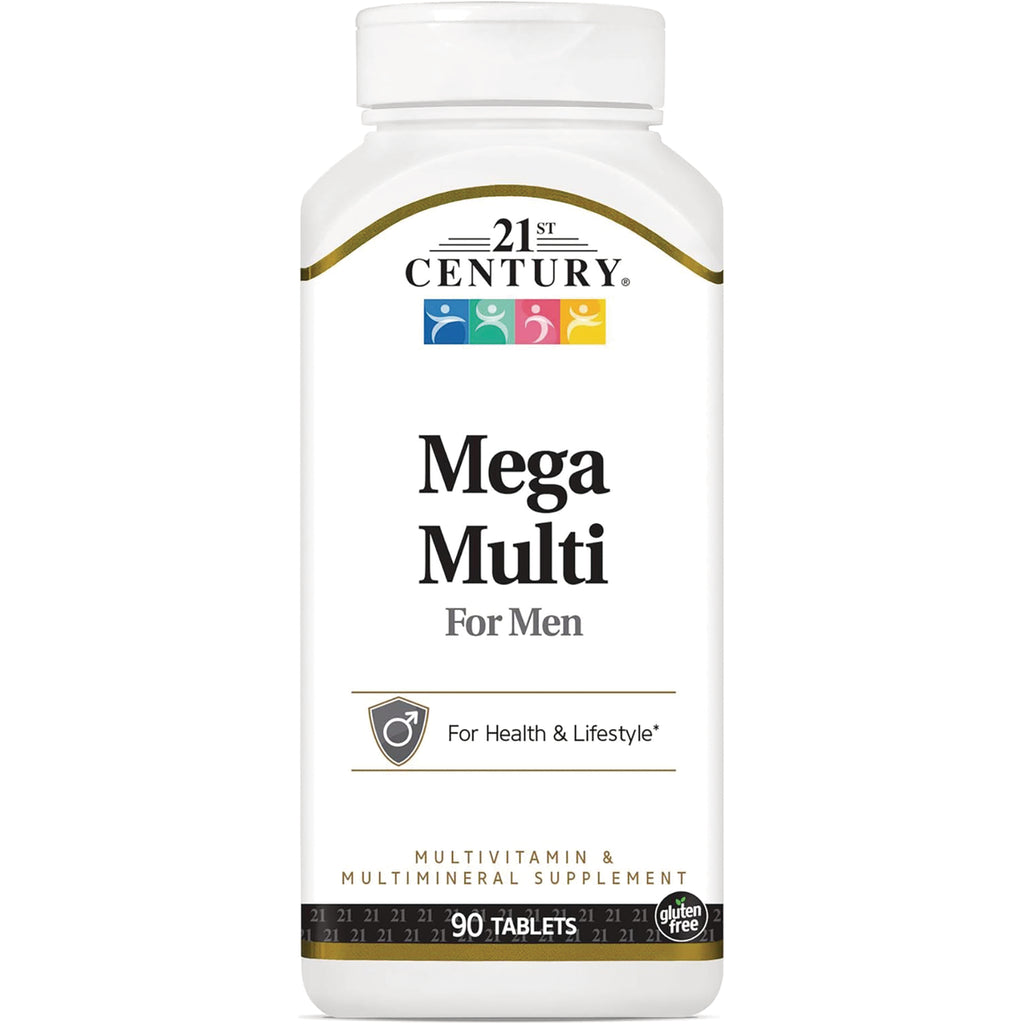CNT100 | 21st CENTURY Mega Multi For Men bottle showing multivitamin label, 90 TABLETS and gluten free - Thumbnail