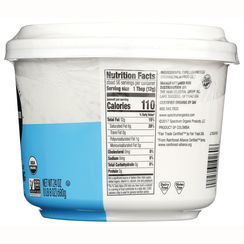 SP052 | Back label with Nutrition Facts, ingredients, and certifications on Spectrum Organics tub - Thumbnail