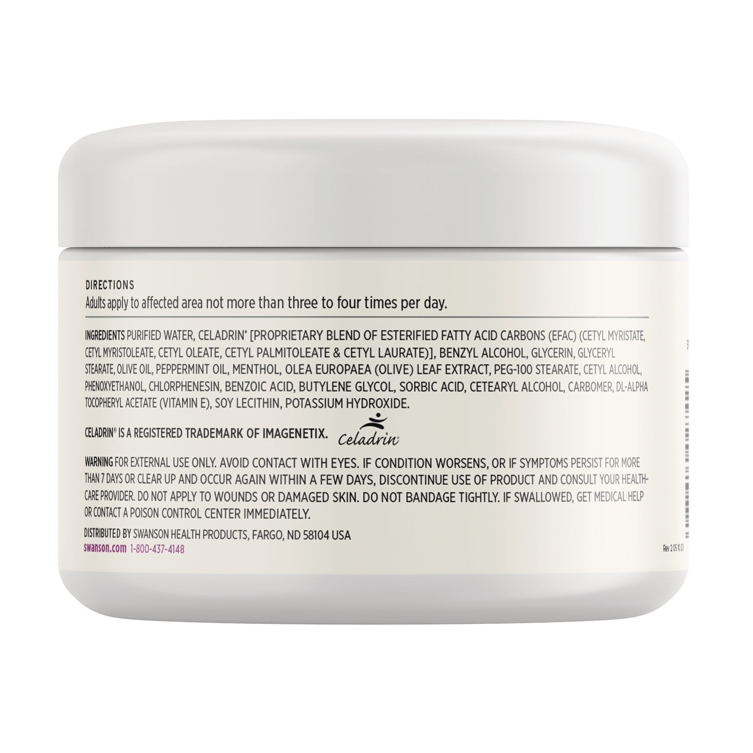 SWU742 | Back label with ingredients, directions and warning for external use