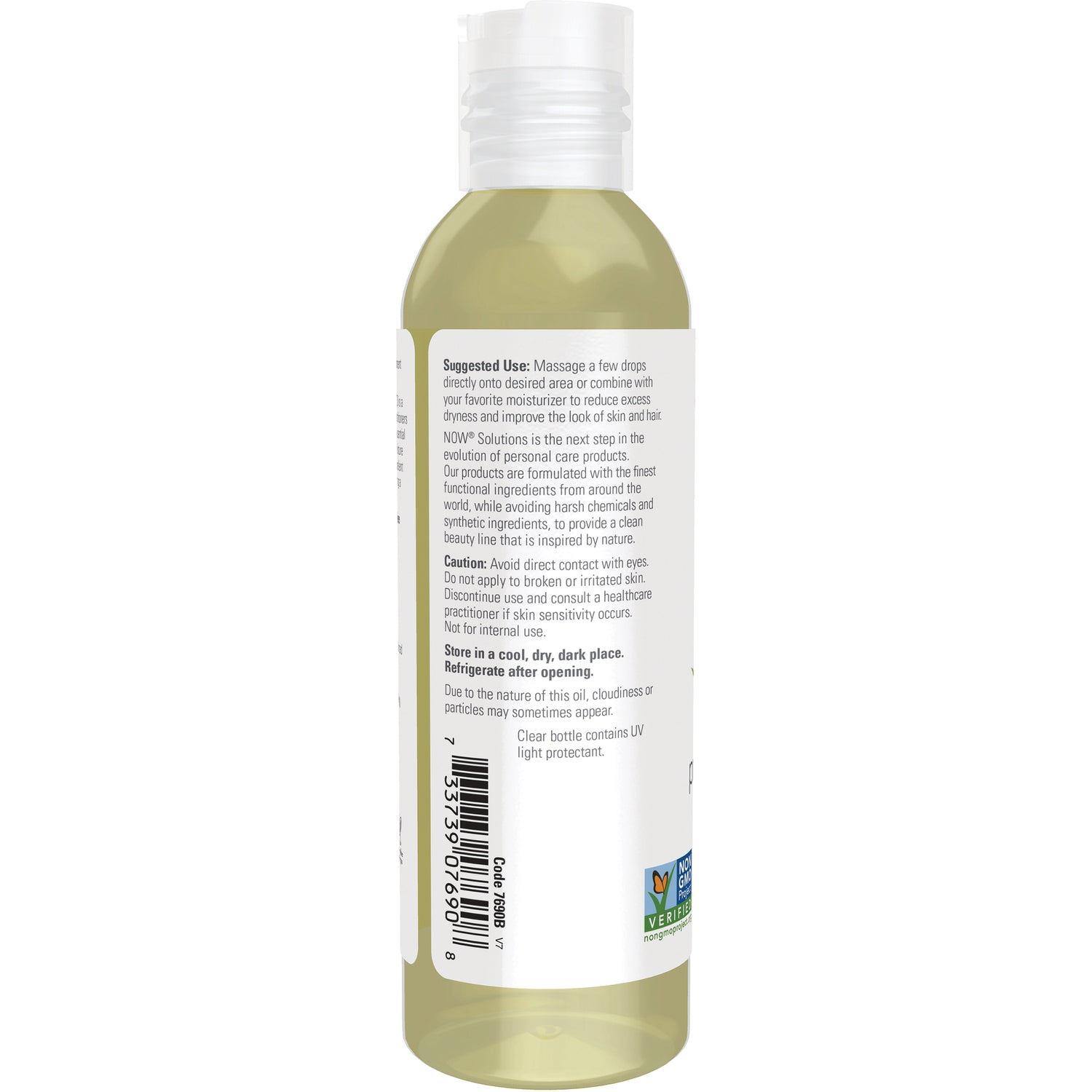 NWF243 | Back label of clear bottle showing suggested use text, barcode, and certification logos