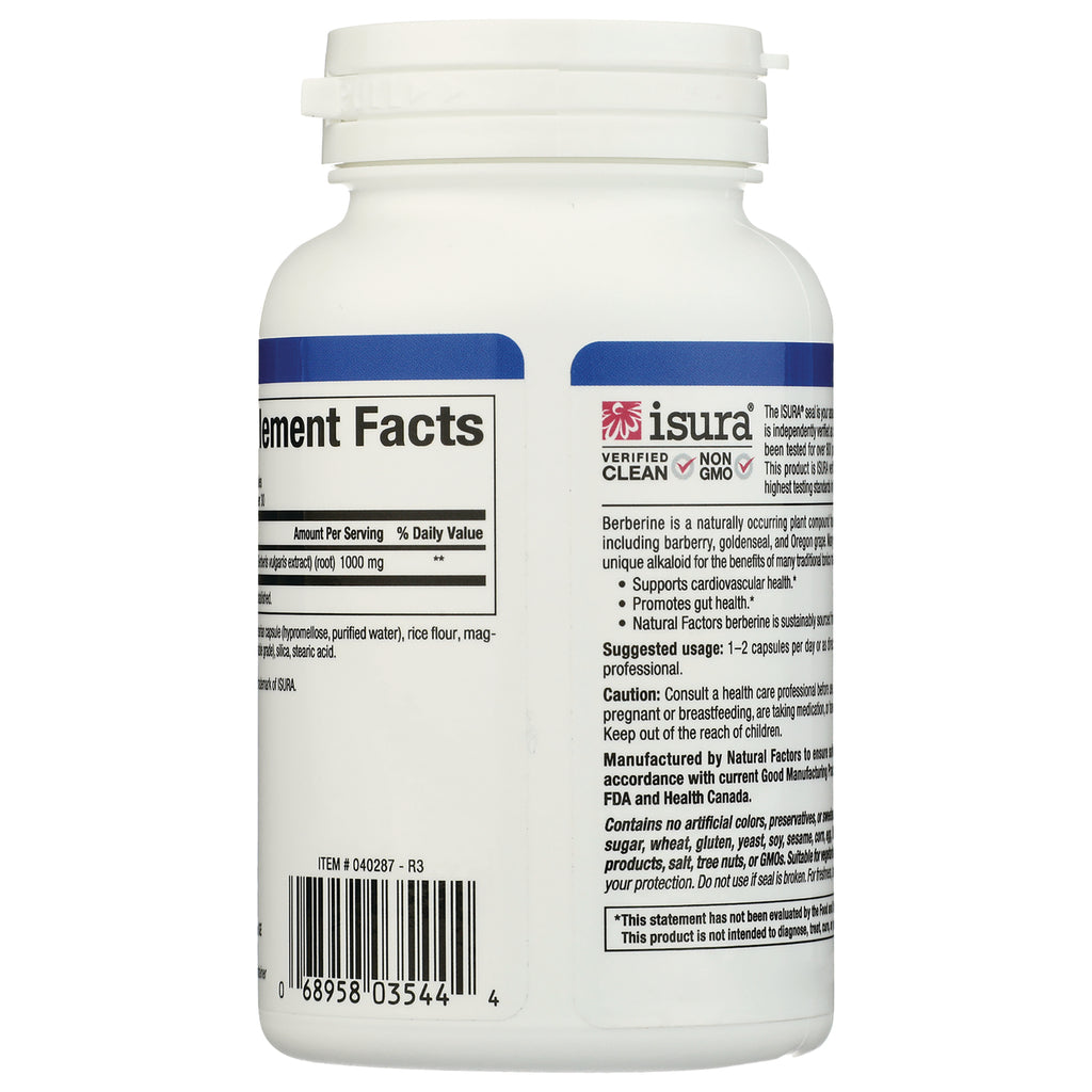 NFC183 | back of white supplement bottle showing Supplement Facts panel, isura logo and barcode - Thumbnail