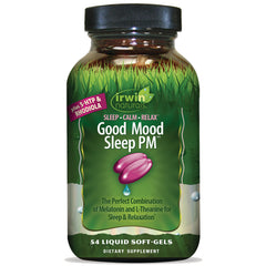 IR279 | Irwin Naturals Good Mood Sleep PM bottle front label, 54 liquid soft-gels dietary supplement