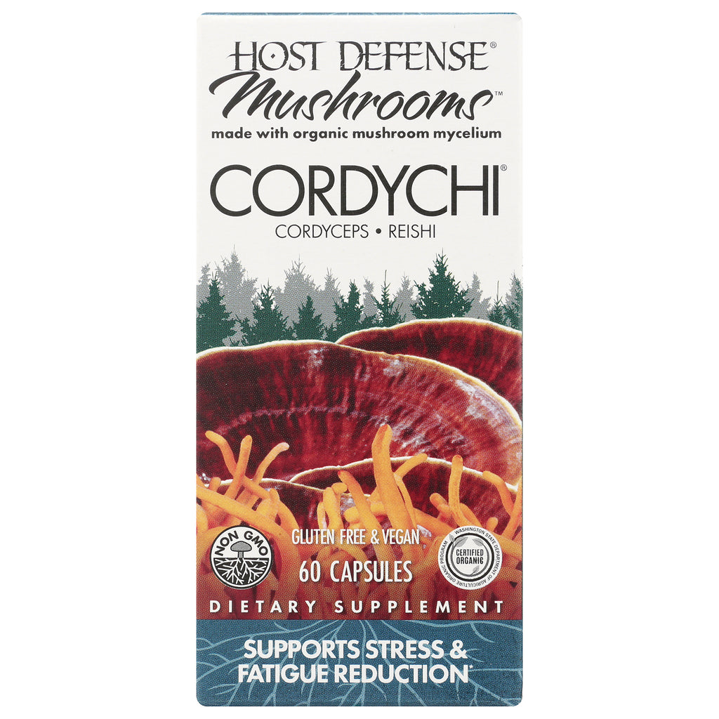 Host Defense Mushrooms Cordychi cordyceps reishi 60 capsules dietary supplement front packaging supports stress & fatigue reduction - Thumbnail