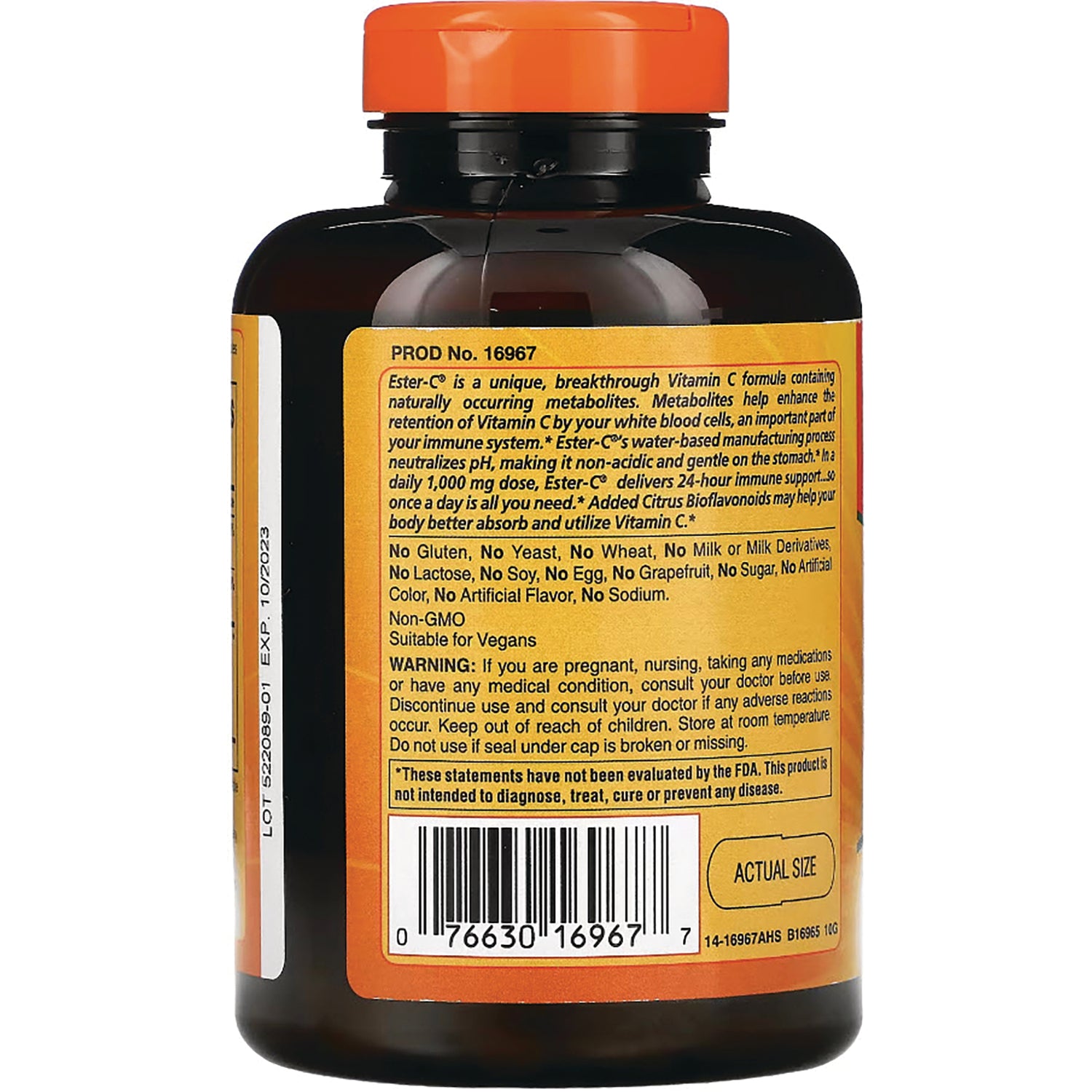 AM120 | Back label with warnings, allergen-free list, and barcode