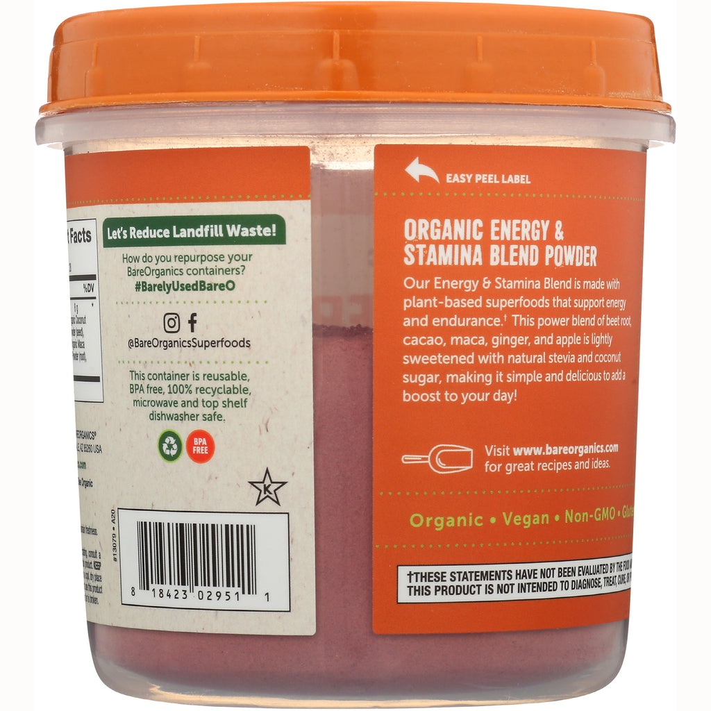 BOR008 | label panel reading Organic Energy & Stamina Blend Powder with product description, icons, and barcode - Thumbnail
