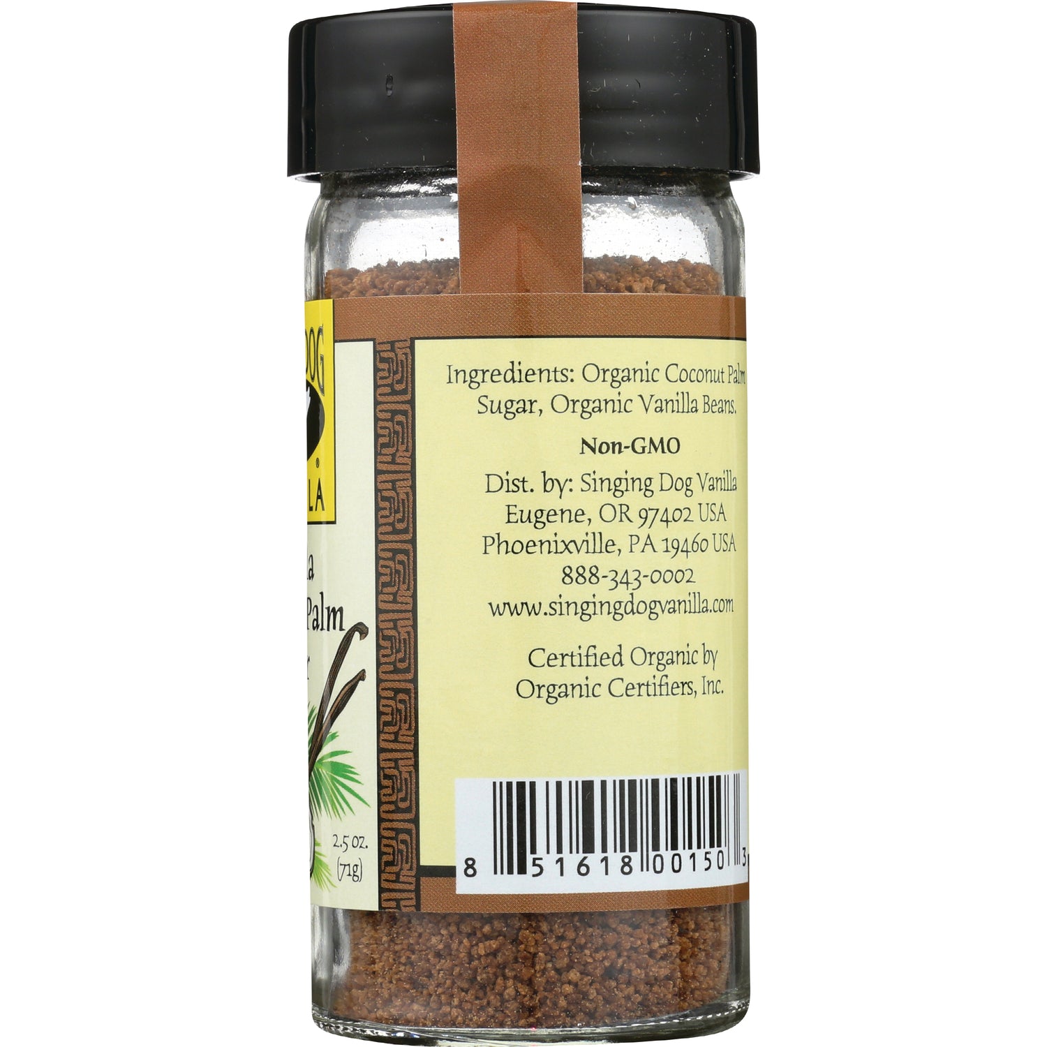 SDV006 | back label showing ingredients, Non-GMO claim, distributor info and barcode on glass spice jar