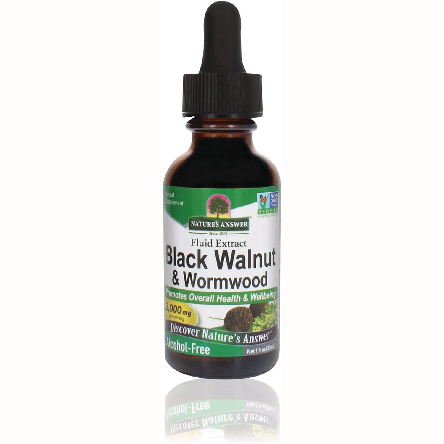 NAT011 | Nature's Answer Black Walnut & Wormwood fluid extract dropper bottle, alcohol-free 1 fl oz