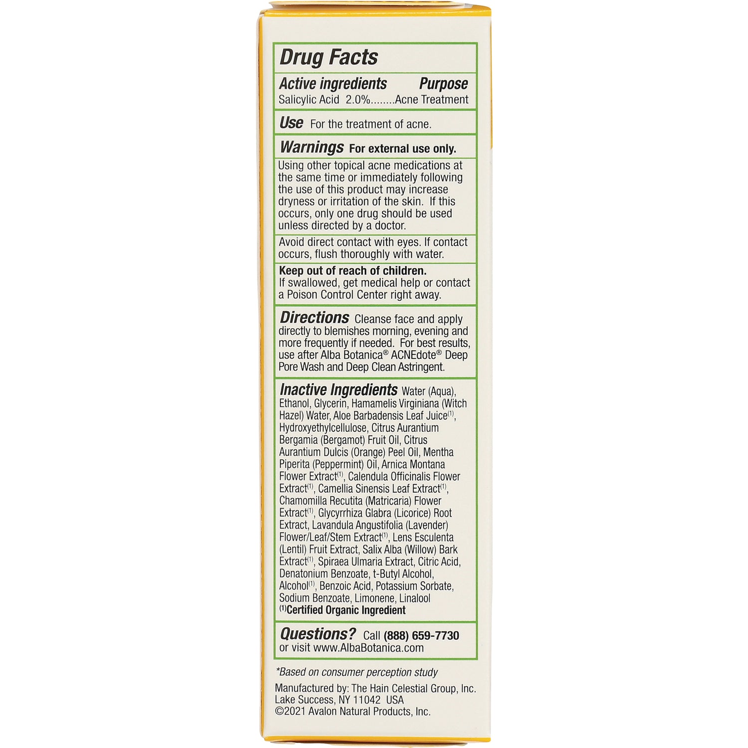 ABA069 | Back panel showing Drug Facts, directions, warnings and inactive ingredients text