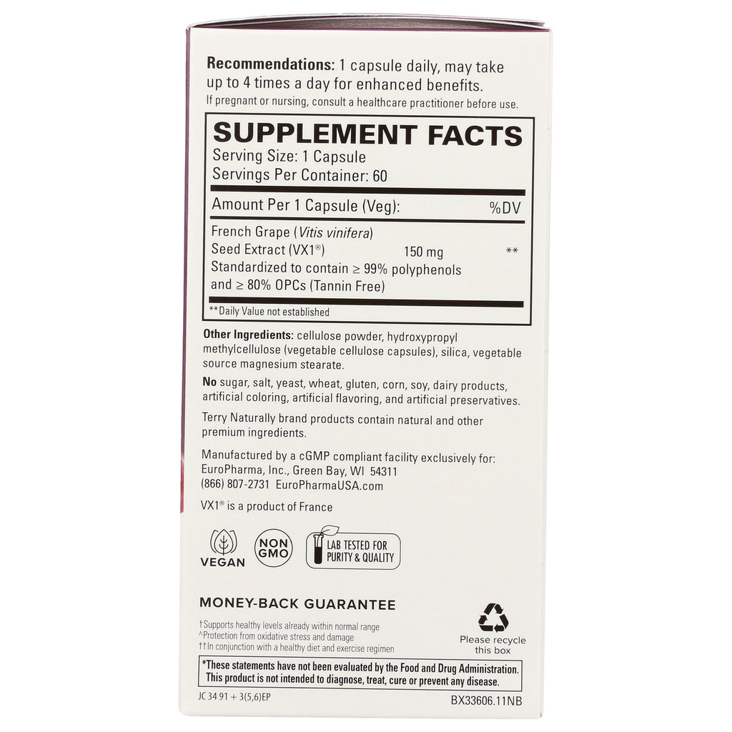 EUR056 | back of supplement box showing Supplement Facts panel, ingredients list, vegan and non-GMO icons - Thumbnail