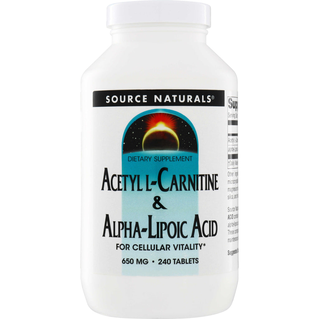 SN183 | Source Naturals Acetyl L-Carnitine & Alpha-Lipoic Acid 650 mg, 240 tablets dietary supplement bottle - Thumbnail